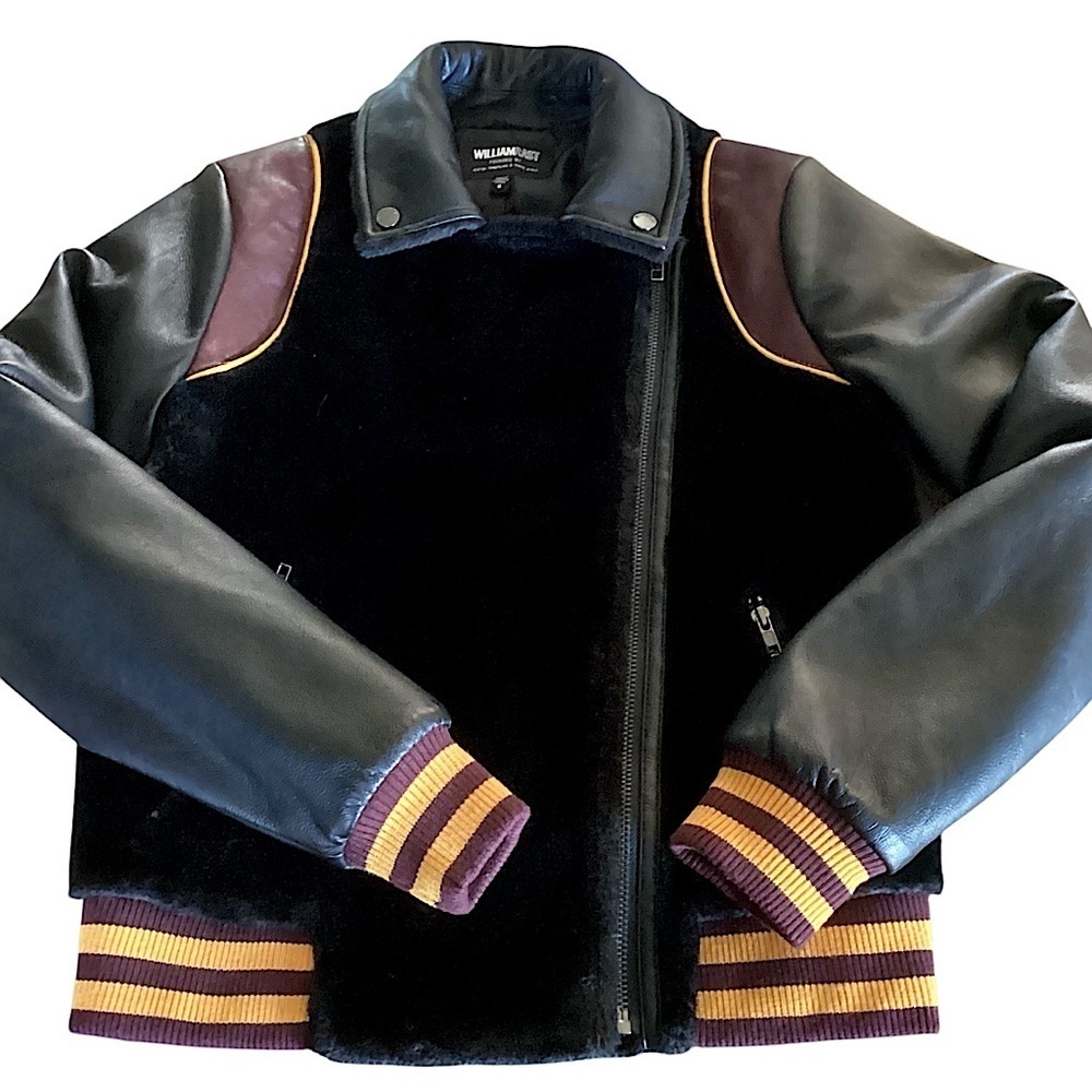William Rast Noelie Varsity Moto Jacket Black Faux Fur & Leather Oversized Small - Picture 5 of 16